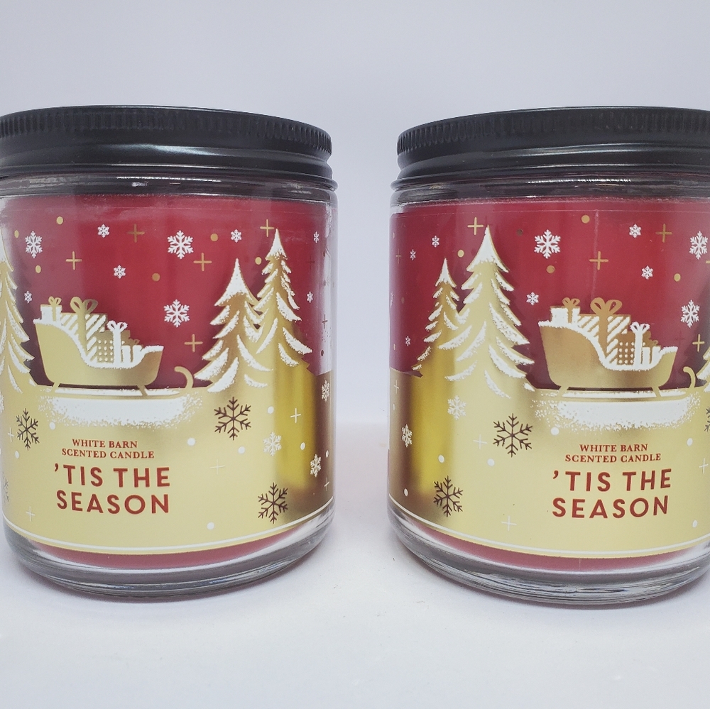 NEW Bath and Body Works Set of 2 'Tis The Season Single Wick Candles White Barn